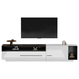 VILUXE 170cm High-Gloss TV Stand for TVs up to 70 Inches with Drawer, Door and 3 Open Shelves, White and Black