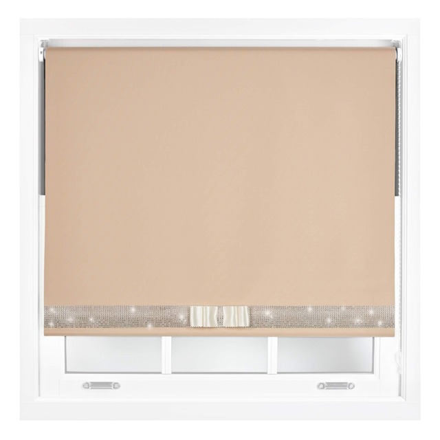 FURNISHED Blackout Roller Blinds with Diamante Trim and Bow Cut to Size Brown Cappuccino (W) 90cm x (L) 210cm
