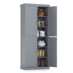 COSTWAY 4 Door Kitchen Pantry 184cm Tall Buffet Cabinet 6 Tier Shelves Grey