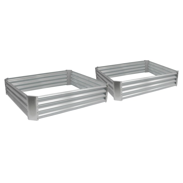 Harbour Housewares Raised Garden Beds - 2x Silver Square Bottomless Metal Raised Bed Galvanised Steel Planter Box 120 x 120cm