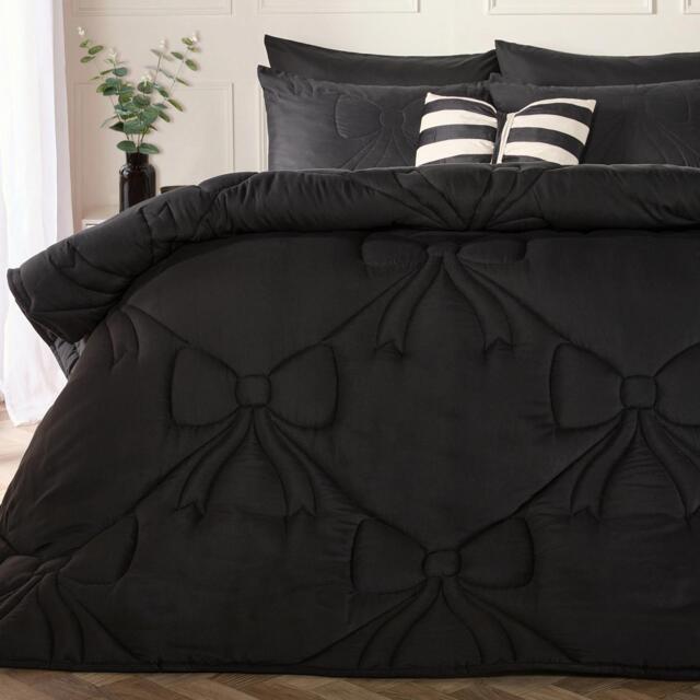 OHS Bow Lattice Coverless 7.5 TOG Duvet Bedding Set with Pillowcase Black Black Double