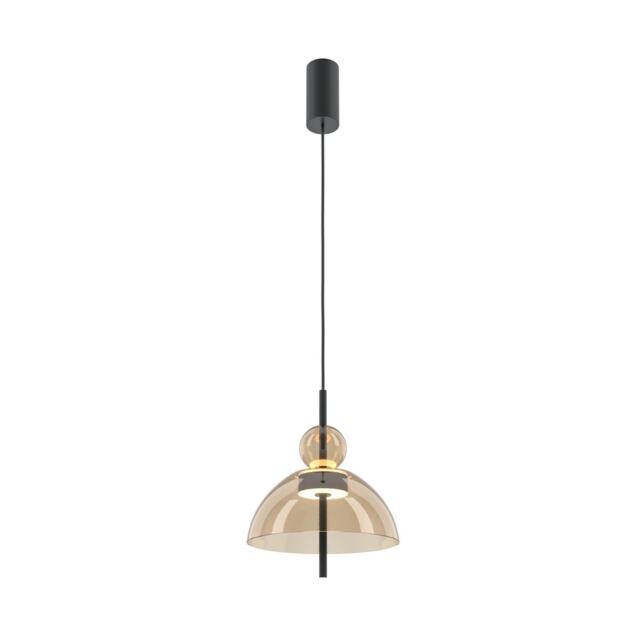 Bangkok I Modern 25cm Dome Pendant Ceiling Light Black 3000K 1300lm Cognac Shade