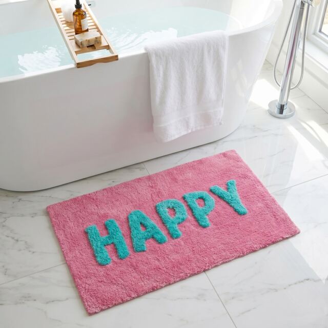 "Happy Slogan Colourful Bath Mat Non Slip - Soft & Absorbent Pink Pink 50 x 80cm (20 x 32"") 1"