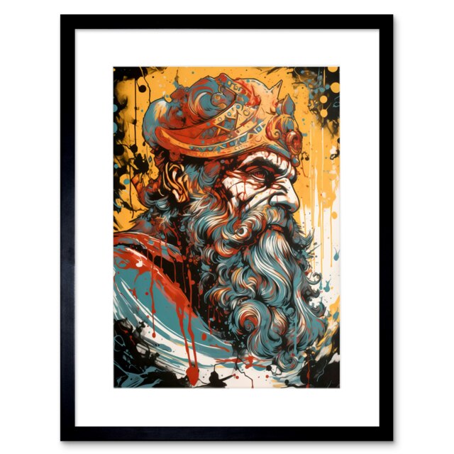 "Ares God of War Painting Greek Mythology 9x7"" Black Framed Wall Art Print"