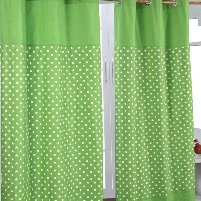 Homescapes Cotton Stars Green Ready Made Eyelet Curtain Pair - 117 x 137 cm Drop Green Green