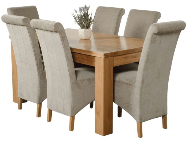 Dakota 152 x 87cm Medium Oak Dining Table and 6 Montana Fabric Chairs Grey Grey