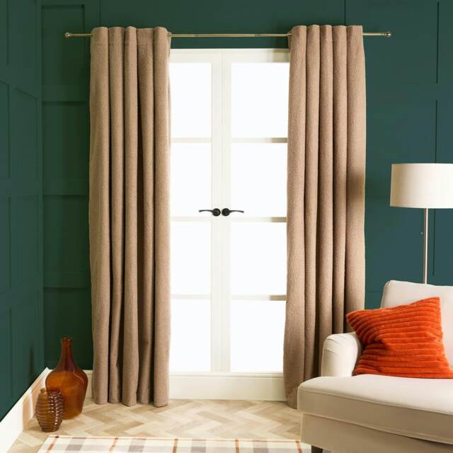 "OHS Boucle Soft Textured Panel Pair Blackout Eyelet Curtains, 90x90"" Brown Natural"