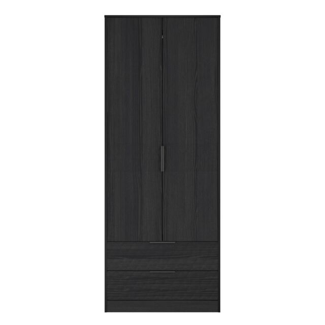 Islay Tall 2 Drawer Double Wardrobe in Black Ash (Ready Assembled) Black Black Ash