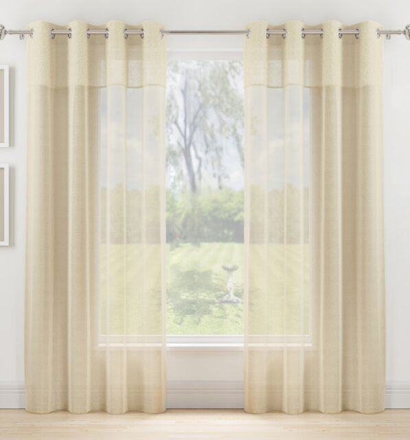 "Andorra Cream Textured Header Sheer Voile Panels - Pair 140 x 229cm (55x90"")"