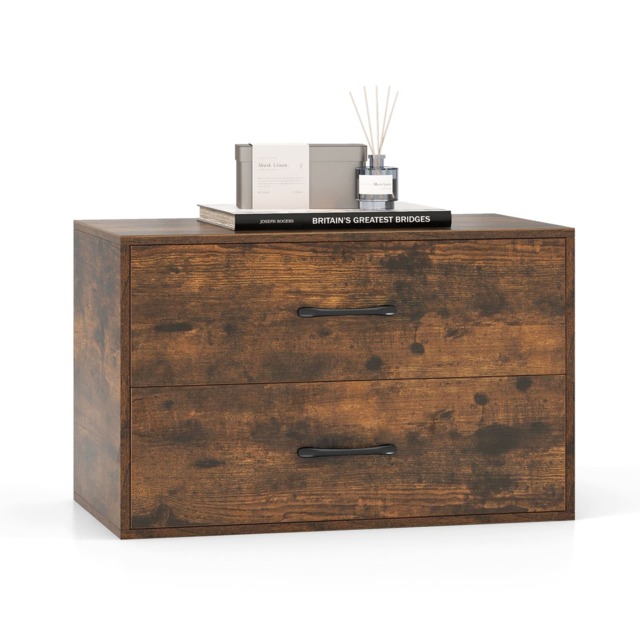 COSTWAY Stackable 2 Drawer Dresser Multi Purpose Wooden Storage Cube Dresser Coffee