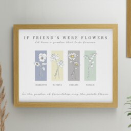 Personalised Birth Flower Family of 4 Oak Framed Print Brown One Size