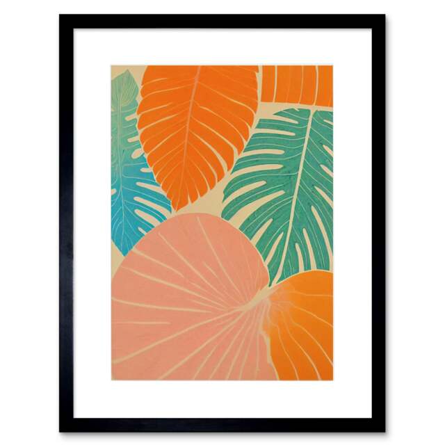 "Tropical Monstera Leaf Jungle Pastel Botanical 9x7"" Black Framed Wall Art Print"