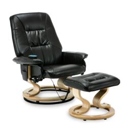 Tuscany Bonded Leather Swivel Recliner Massage Chair w Footstool (Black)