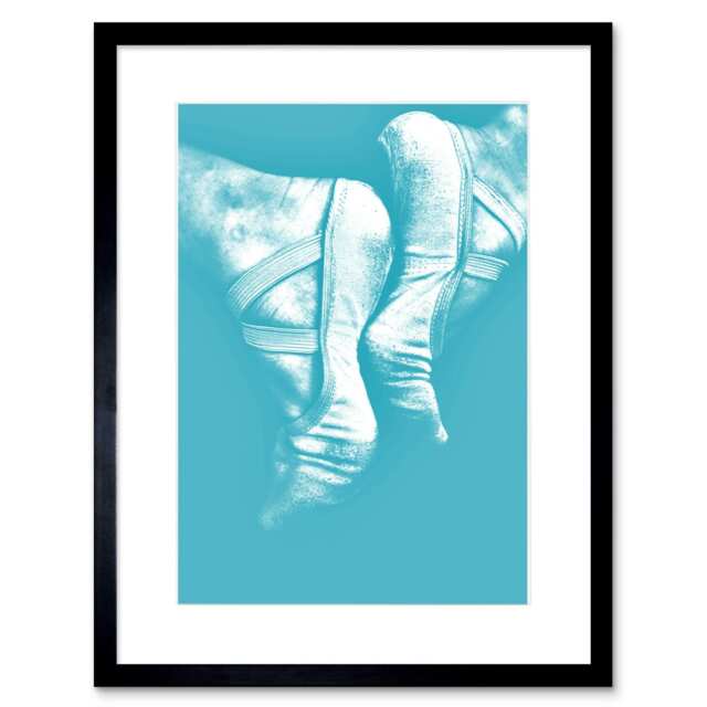 "Davis Ballerina Ballet Shoes Blue 9x7"" Black Framed Wall Art Print"