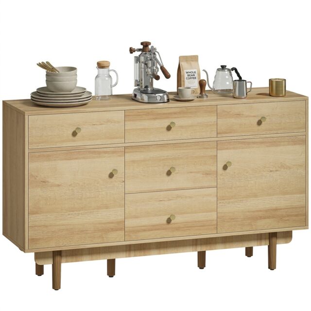HOMCOM Sideboard Soft Close Doors Wood Legs Walnut