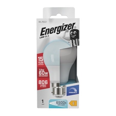 Energizer LED GLS B22 806lm 7.3W 6500K (Daylight) Dimmable Light Bulb - Pack of 1