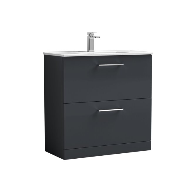 Balterley Modern Bathroom 2 Soft Close Drawer & Minimalist Floor Standing Vanity Unit Basin Grey Soft Black 815 x 800 x 390mm