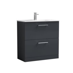 Balterley Modern Bathroom 2 Soft Close Drawer & Minimalist Floor Standing Vanity Unit Basin Grey Soft Black 815 x 800 x 390mm