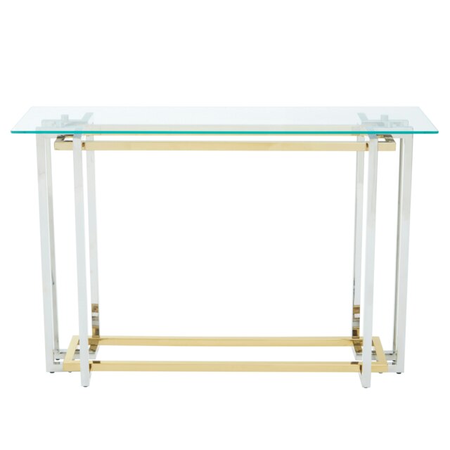 Interiors by Premier Glass Top Console Table, Gold and Silver Luxury Console Table, Modern Style Console Table with Glass Top Gold