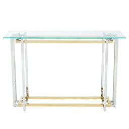 Orsina Glass Top Console Table, Gold and Silver Luxury Console Table, Modern Style Console Table with Glass Top