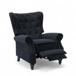 Velvet Black Buttoned Carmona Wingback Recliner Chair