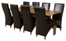 Richmond 140-220cm Oak Extending Dining Table and 8 Lola Leather Chairs Brown Brown