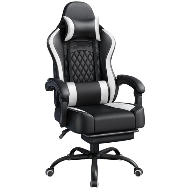 Yaheeetch Ergonomic Swivel Gaming Chair with Slide-Out Footrest Multi Black/White One Size