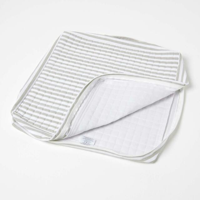 Homescapes Grey Stripe Quilted Cotton Armchair Booster Cushion Cover Grey Grey Stripe 50 x 50 x 10 cm
