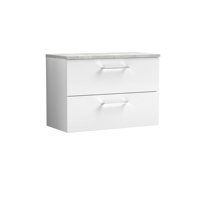 Balterley Level Wall Hung 2 Drawer Vanity Unit with Laminate Worktop for Stylish Compact Bathroom Storage White Gloss White