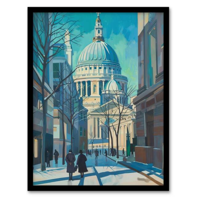 St Paul's Cathedral London City Street Living Room Black Framed Wall Art Print A4