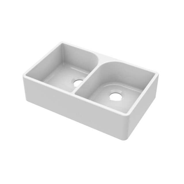 Balterley Double Bowl Full Weir Butler Kitchen Sink - No Overflow, No Tap Hole White White 1