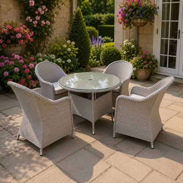 Sorrento 4-Seater Rattan Dining Round Garden Table & Chairs Aluminium Outdoor Furniture Set