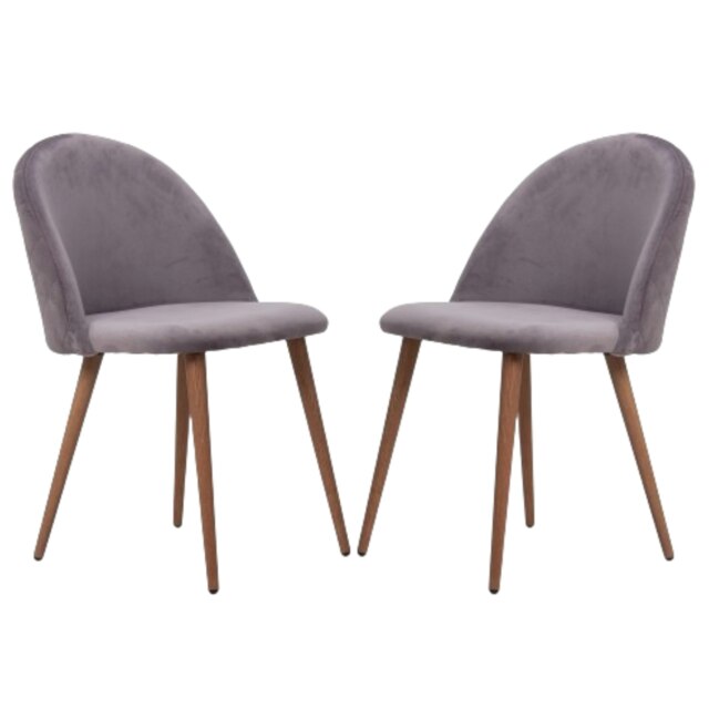 Set of 2 Lucia Ergonomic Velvet Dining Chairs with Wooden Legs, Modern Upholstered Accent Chair Grey