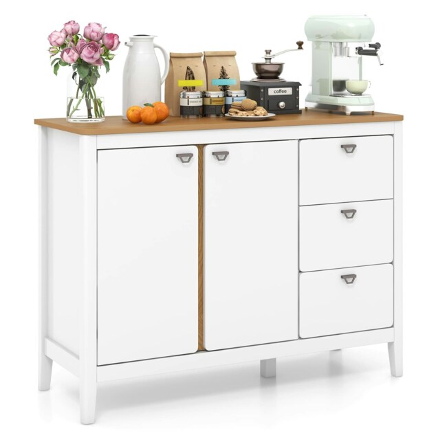 COSTWAY Buffet Cabinet Wooden Kitchen Cupboard w/2 Door White 1