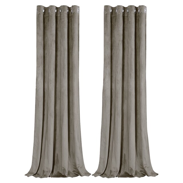 Dark Taupe Velvet Darkening Eyelet Curtains - 46x54 Inch Drop - Pair Cream One Size