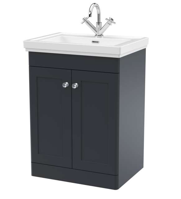Balterley Classic Traditional Bathroom Floor Standing 2-Door Vanity Unit & Fireclay Basin Grey Dark Grey