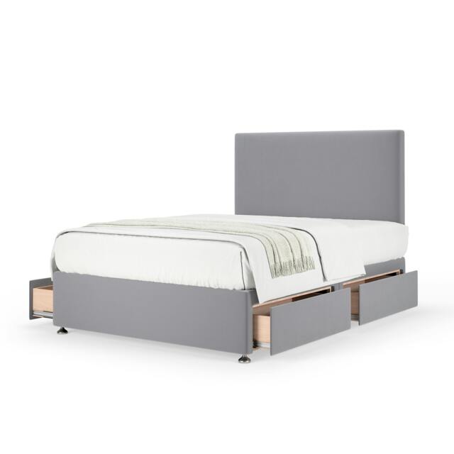 Memory Maestro Memory Foam Silver Plush Velvet 4 Drawer Divan Set And Valencia Headboard Super King