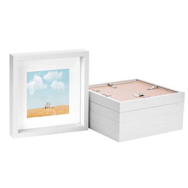 "Nicola Spring 10 x 10"" Photo Frames - White Mount 3D Photo Frame Picture Frame Box Portrait Display Case & Spacer (53 x 53cm) x5"