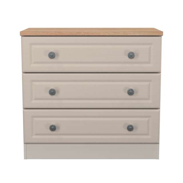 Surrey 3 Drawer Chest of Drawers in Kashmir Ash & Bardolino Oak (Ready Assembled) Cream Kashmir Ash & Bardolino Oak
