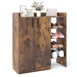 COSTWAY Shoe Cabinet Shoe Storage Organizer w/ 4 Open Shelves-Brown