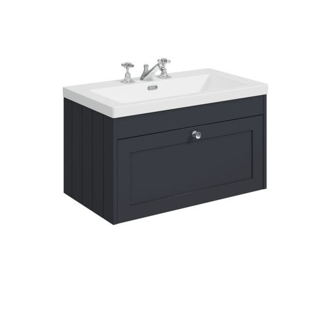 Balterley Wall Hung 1 Drawer Unit with Minimalist Basin 3 Tap Hole Grey 431 x 800 x 453mm