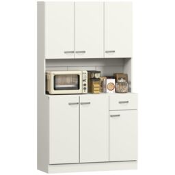 HOMCOM 180cm Tall Kitchen Cupboard, Freestanding Kitchen Storage Cabinet with 6 Doors, Drawer, Adjustable Shelves and Open Countertop for Dining Room, Cream White