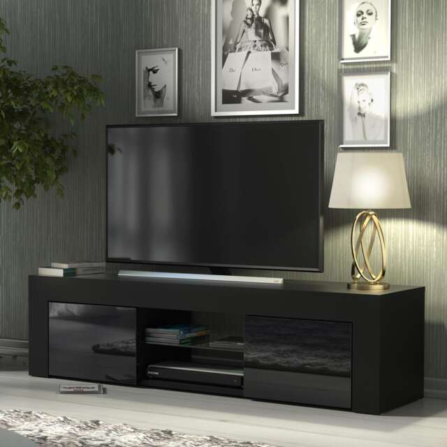 TV Unit TV Stand Cabinet Sideboard Black High Gloss Storage 130cm