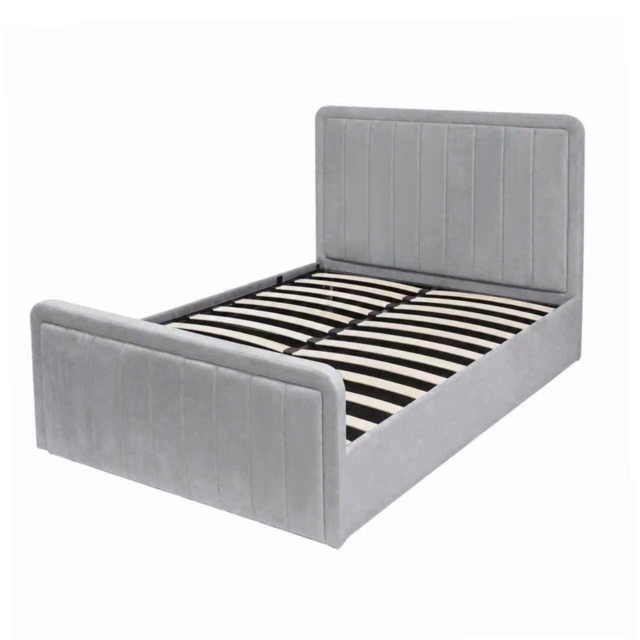 4ft6 Double Brushed Velvet Ottoman Bed Frame In Light Grey