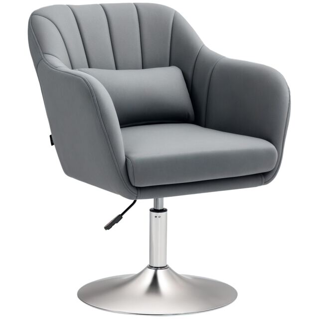 HOMCOM Swivel Microfibre Accent Chair for Living Room Contemporary Vanity Armchair with Adjustable Height Thick Cushion Lumbar Support Armrest for Bedroom Office Dark Grey