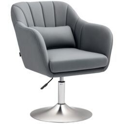 HOMCOM Swivel Microfibre Accent Chair for Living Room Contemporary Vanity Armchair with Adjustable Height Thick Cushion Lumbar Support Armrest for Bedroom Office Dark Grey