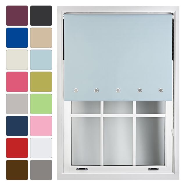 FURNISHED Blackout Roller Blinds with Round Eyelets Cut to Size Easy Fit Window Shade Blue Duck Egg Blue (W) 240cm x (L) 165cm