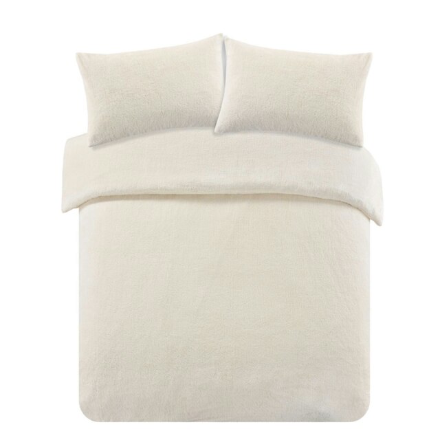 OHS Soft Teddy Fleece Duvet Cover and Pillowcase Bedding Set, Single - Cream