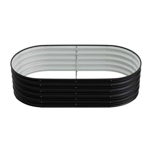 Living and Home Oval Galvanized Steel Raised Garden Bed- Black Black 160cm W x 80cm D x 42cm H