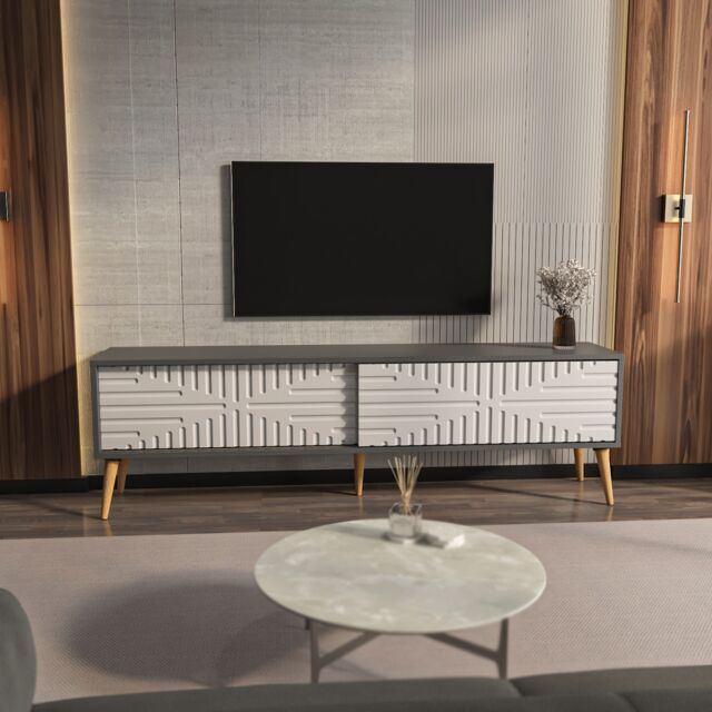 Decorotika Modern Riso TV Unit for TVs up to 81 inches with MDF Sliding Doors